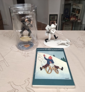 Pack de 6 postals nadal, fig.Dupond barret i fig. b/n. Tintin cineasta